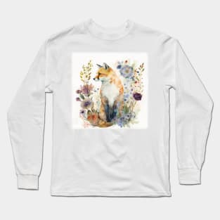 Fox, Watercolor Woodland Animals Long Sleeve T-Shirt